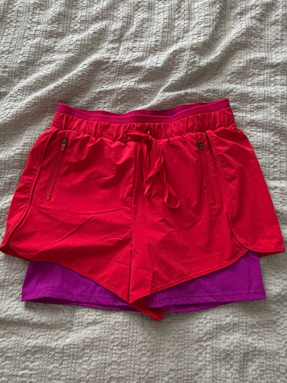 ALL ACCESS Red Outer with Purple Liner Athletic Two-Layer Shorts